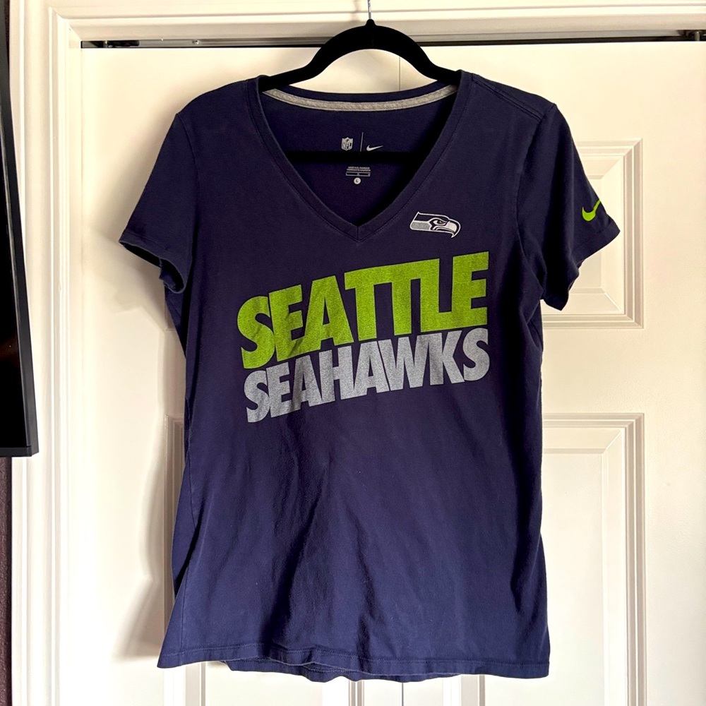 Nike Navy Seattle Seahawks Tee with Lime Accents